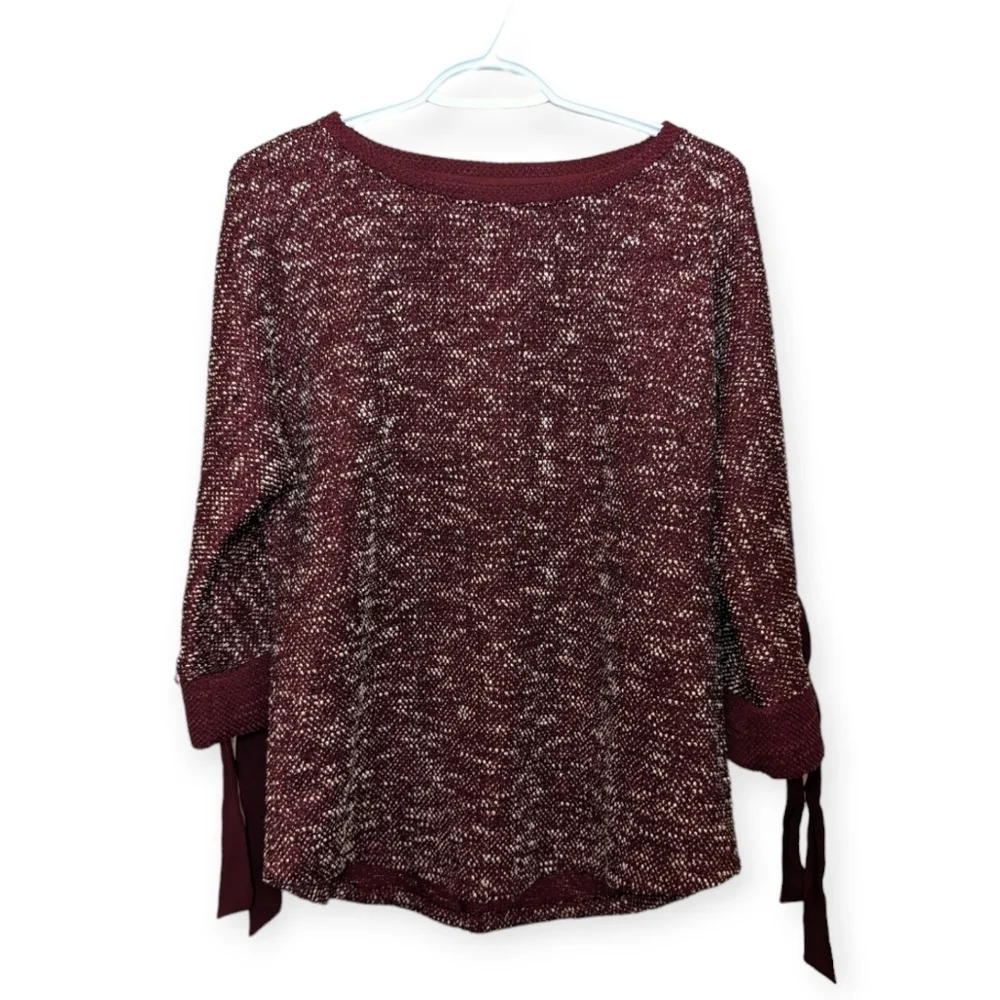 NWT Charter Club Womens M Carriage Red Textured 3/4 Bow Tie Sleeve Top Shirt